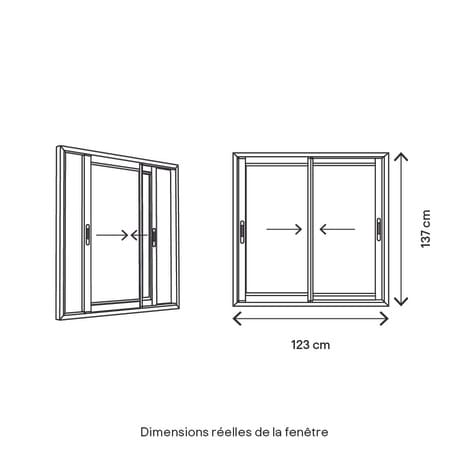 Fenêtre aluminium blanc coulissante 2 vantaux h 135 x l 120 cm Brico