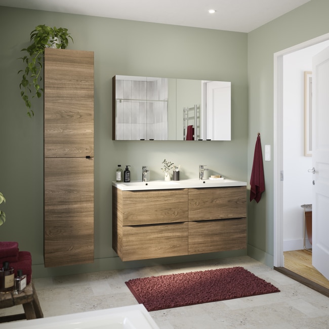 Armoire lave-linge avec rangement blanc chêne salle bain - Ciel & terre