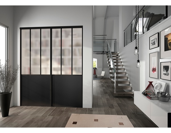 Pack 2 portes de placard coulissantes "Atelier noir" 250 X 180 cm - Brico Dépôt