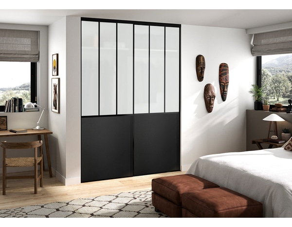 Pack 2 portes de placard coulissantes "Atelier noir" 250 X 180 cm - Brico Dépôt