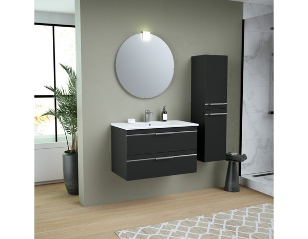 Ensemble meuble 2 tiroirs + vasque + miroir "Kaza" L. 80 cm - Brico Dépôt