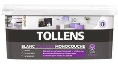 Peinture monocouche murs, plafonds et boiseries intérieure acrylique velours blanc 2.5 L - Tollens - Brico Dépôt