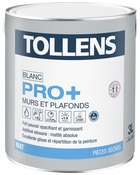 Peinture monocouche murs et plafonds intérieure Pro+ acrylique mat blanc 3 L - Tollens - Brico Dépôt