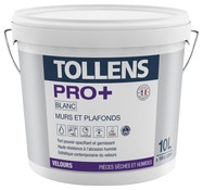 Peinture bicouche murs et plafonds intérieure Pro+ acrylique velours blanc 10 L - Tollens - Brico Dépôt