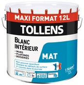 Peinture bicouche murs et plafonds intérieure mat blanc 12 L - Tollens - Brico Dépôt