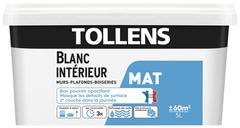 Peinture bicouche murs, plafonds et boiseries intérieure acrylique mat blanc 5 L - Tollens - Brico Dépôt