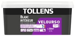 Peinture monocouche murs, plafonds et boiseries intérieure acrylique velours blanc 2.5 L - Tollens - Brico Dépôt