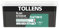 Peinture monocouche murs et plafonds intérieure acrylique satin blanc 2.5 L - Tollens - Brico Dépôt