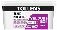 Peinture bicouche murs, plafonds et boiseries intérieure acrylique velours blanc 5 L - Tollens - Brico Dépôt