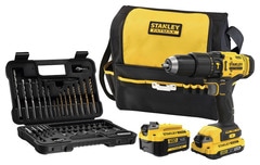 Perceuse à percussion 18 v + 2 batteries V20 + 50 accessoires - Stanley - Brico Dépôt