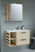 Ensemble meuble à suspendre "Slat" + vasque + miroir + LED -  Dim. L. 80 x H. 50 x P. 45 cm - Brico Dépôt