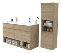 Ensemble meuble suspendu + double vasque + miroir + appliques Led - 120 cm "Alba" - Brico Dépôt