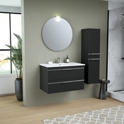 Ensemble meuble 2 tiroirs + vasque + miroir "Kaza" L. 80 cm - Brico Dépôt