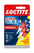 Lot de 2 colles cyanoacrylates superglue-3 liquide universal tube 3 g + 1 power gel 2 g gratuit - Loctite - Brico Dépôt