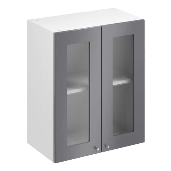 Meuble haut "Dorice" anthracite mat l.60 x h.72 x p.32 cm 2 portes vitrées - Brico Dépôt