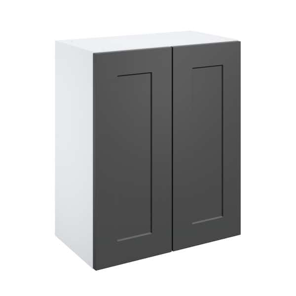 Meuble haut "Florie" anthracite mat l.60 x h.72 x p.32 cm 2 portes vitrées - Brico Dépôt