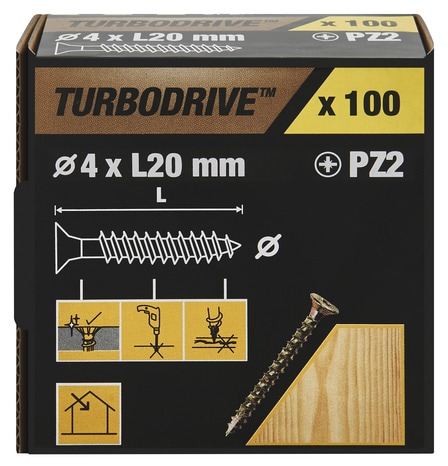 Vis agglo turbo 4 x 20 mm 100 pièces - Turbodrive - Brico Dépôt