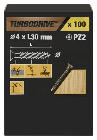 Vis agglo turbo 4 x 30 mm 100 pièces - Turbodrive - Brico Dépôt