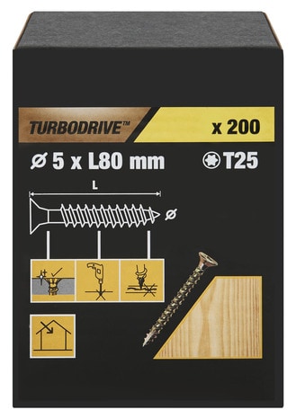 Vis agglo plates TX 5 x 80 mm 200 pcs  - Turbodrive - Brico Dépôt