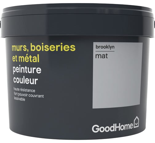 Peinture haute résistance murs, boiseries et métal intérieure acrylique Mat Gris Brooklyn 2.5 L - GoodHome - Brico Dépôt