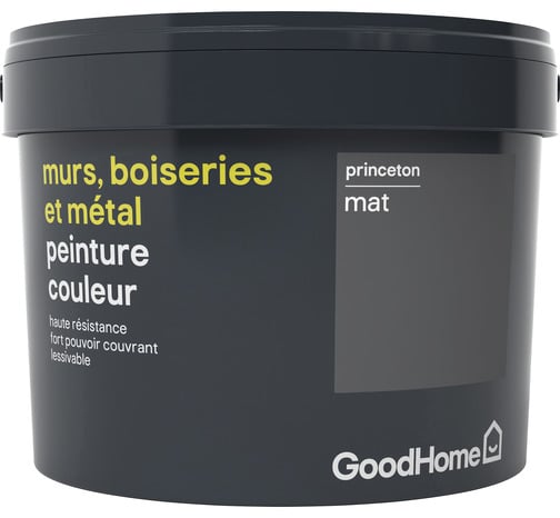 Peinture haute résistance murs, boiseries et métal intérieure acrylique Mat Gris Princeton 2.5 L - GoodHome - Brico Dépôt