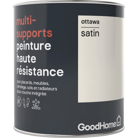 Peinture haute résistance multi-supports acrylique satin blanc cassé Ottawa 0,75 L - GoodHome - Brico Dépôt