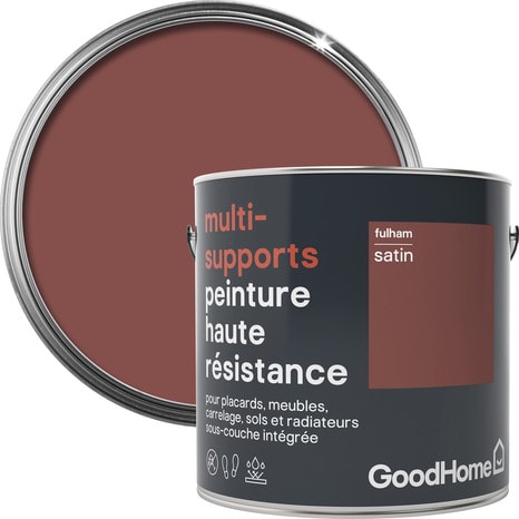 Peinture haute résistance multi-supports acrylique satin rouge Fulham 2 L - GoodHome - Brico Dépôt