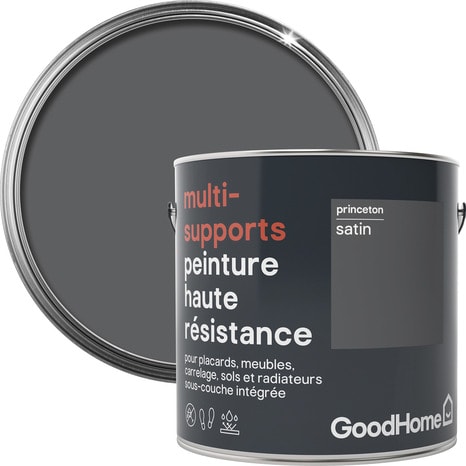 Peinture haute résistance multi-supports acrylique satin gris Princeton 2 L - GoodHome - Brico Dépôt