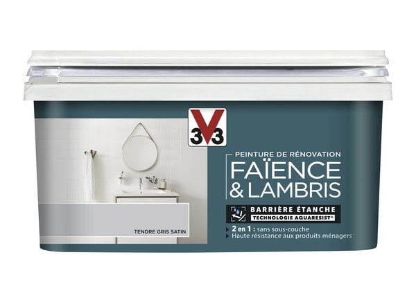 Peinture de rénovation faïence et lambris acrylique satin tendre gris 2 L - V33 - Brico Dépôt