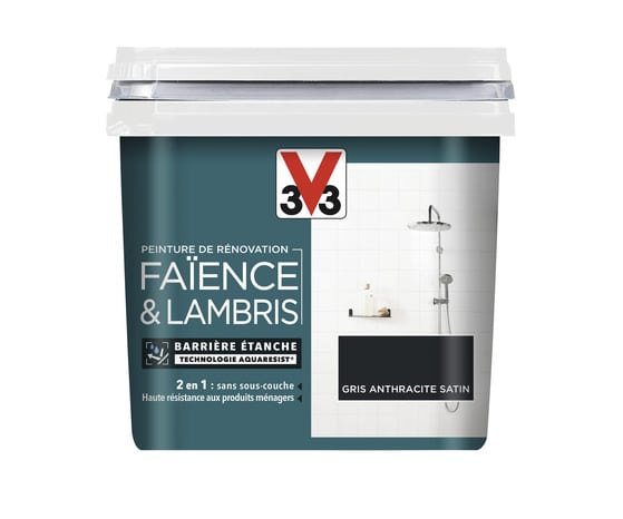 Peinture de rénovation faïence et lambris acrylique satin gris anthracite 0,75 L - V33 - Brico Dépôt