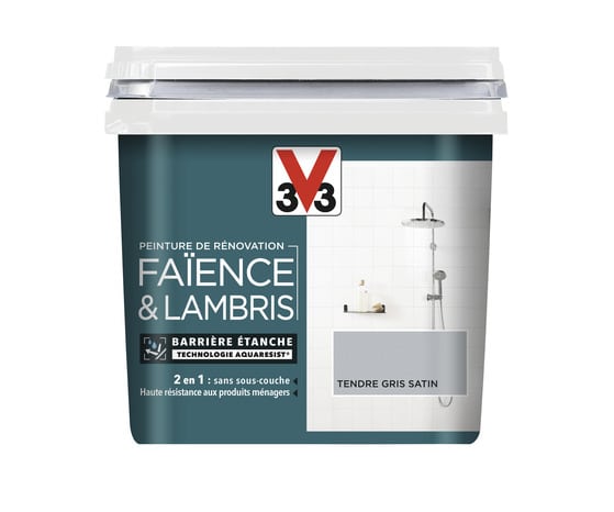 Peinture de rénovation faïence et lambris acrylique satin tendre gris 0,75 L - V33 - Brico Dépôt