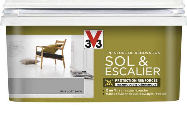 Peinture de rénovation sol et escalier acrylique satin gris galet 2 L - V33 - Brico Dépôt