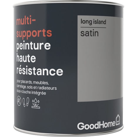 Peinture haute résistance multi-supports acrylique satin gris Long Island 0,75 L - GoodHome - Brico Dépôt