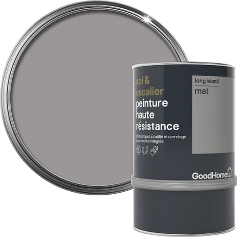 Peinture de rénovation sol et escalier acrylique mat gris Long Island 0,75 L - GoodHome - Brico Dépôt