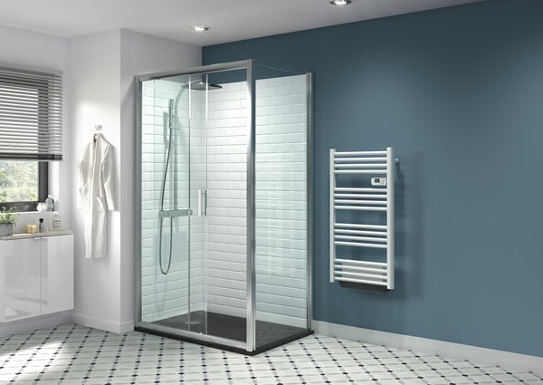 Porte de douche, angle carré chromé, L.80 cm x l.80 cm, transparent, Easy