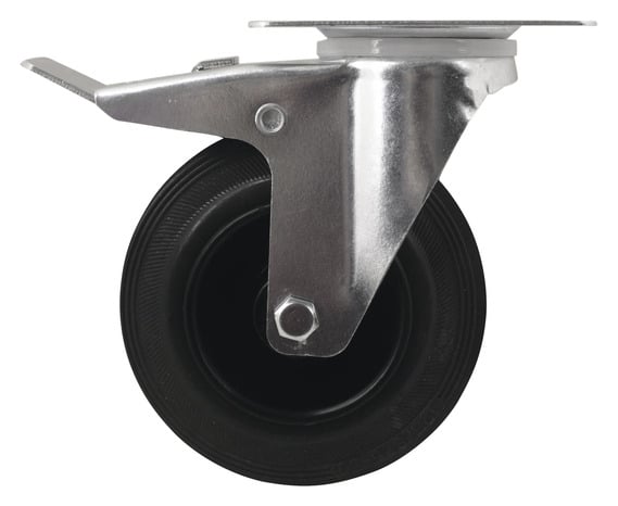 Roulette pivotante design industriel en PVC avec frein 100 mm (pack 2)