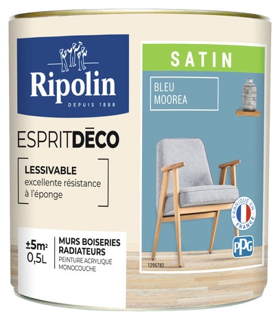 Peinture mur intérieur Satin 0,5 L Bleu moorea - Ripolin - Brico Dépôt