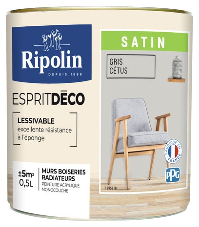 Peinture mur intérieur Satin 0,5 L Gris cetus - Ripolin - Brico Dépôt