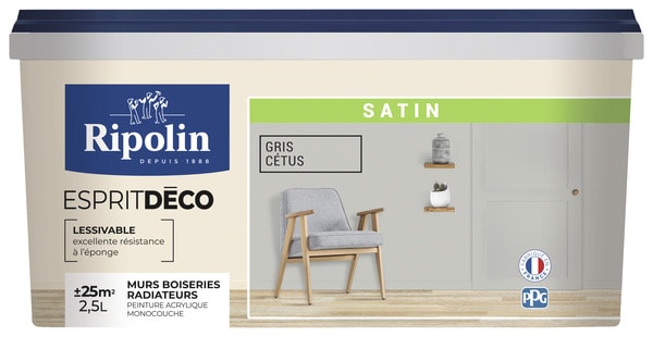 Peinture mur intérieur Satin 2,5 L Gris cetus - Ripolin - Brico Dépôt