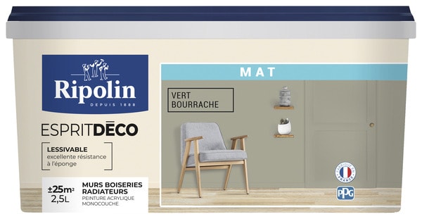 Peinture mur intérieur Mat 2,5 L Vert bourrache - Ripolin - Brico Dépôt