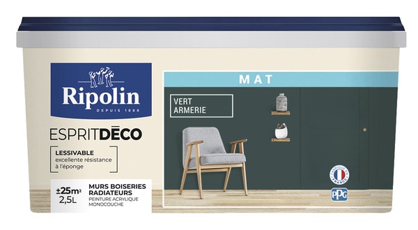 Peinture mur intérieur Mat 2,5 L Vert armerie - Ripolin - Brico Dépôt