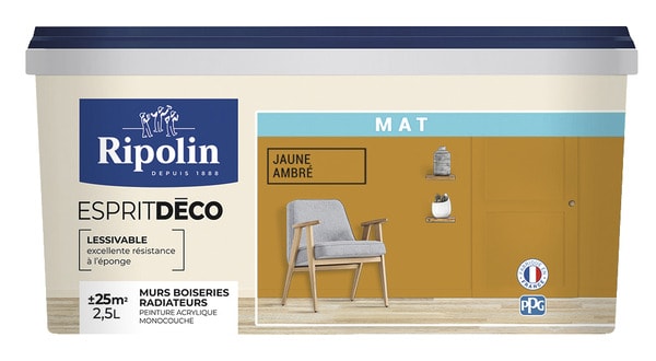 Peinture mur intérieur Mat 2,5 L Jaune ambre - Ripolin - Brico Dépôt