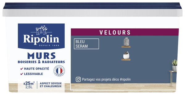 Peinture intérieur Velours 2,5 L Bleu seram - Ripolin - Brico Dépôt