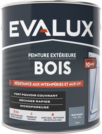 Peinture extérieur bois 2,5 L bleu orage satin - Evalux - Brico Dépôt