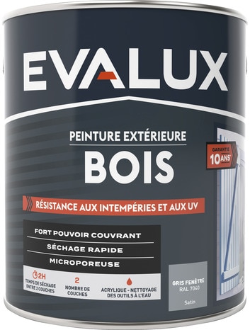 Peinture extérieur bois 2,5 L gris fenêtre satin - Evalux - Brico Dépôt