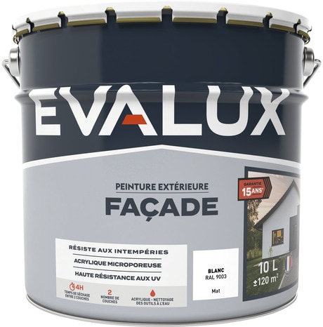 Peinture façade 10 L blanc mat - Evalux - Brico Dépôt