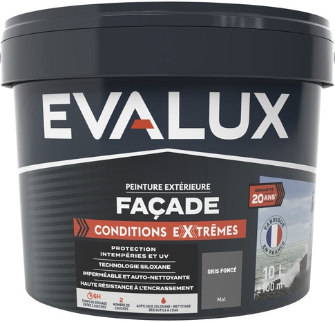 Peinture façade extrême 10 L gris foncé mat - Evalux - Brico Dépôt