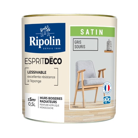 Peinture mur intérieur Satin 0,5 L Gris souris - Ripolin - Brico Dépôt