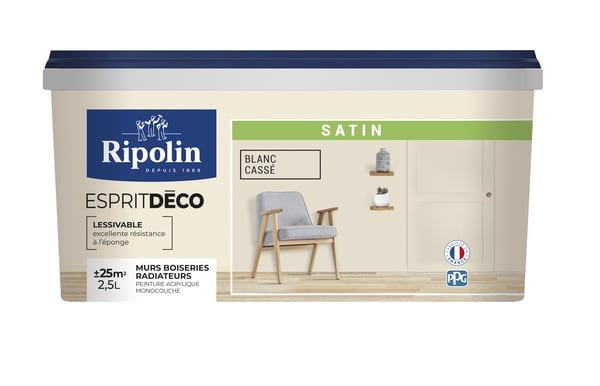 Peinture mur intérieur Satin 2,5 L Blanc casse - Ripolin - Brico Dépôt