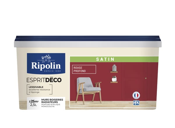 Peinture mur intérieur Satin 2,5 L Rouge profond - Ripolin - Brico Dépôt